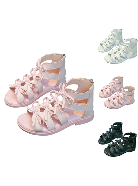 Miluxas Girls Gladiator Sandals Clearance Open Toe Breathable Summer Sandals with Heel Zipper (Little Kid/Big Kid) Pink 12 Years