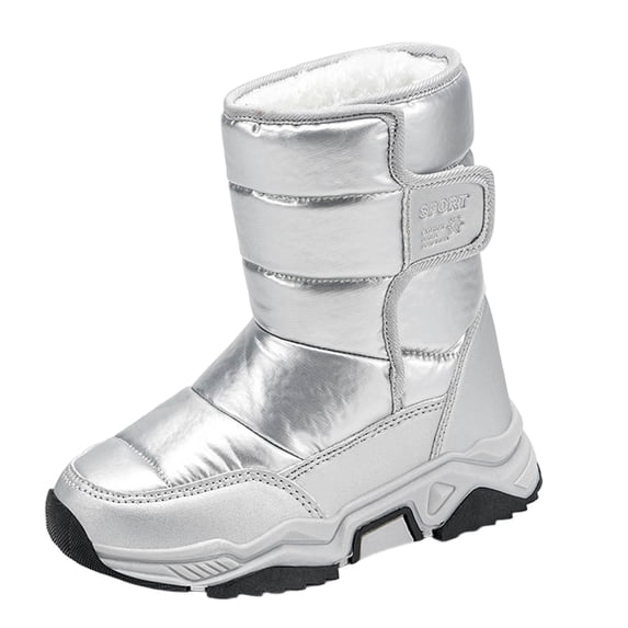 Miluxas Girls Glitter Snow Boots Kids Warm Faux Fleece Lined Anti-Slip Outdoor Winter Shiny Shoes Toddler/Little Kid/Big Kid Silver 11.5 M(29)