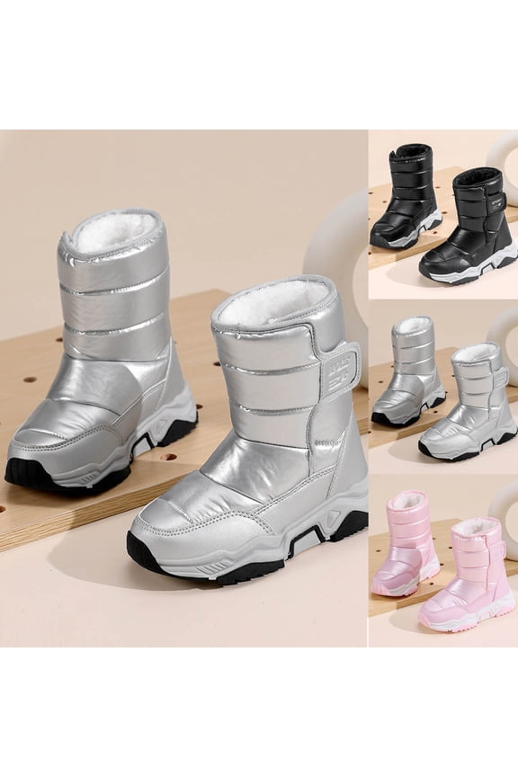 Girls Glitter Snow Boots Kids Warm Faux Fleece Lined Anti-Slip Outdoor Winter Shiny Shoes Toddler/Little Kid/Big Kid Silver 3(38)