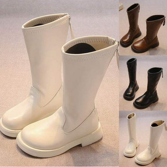 Miluxas Girls Knee High Boots Back Zipper Tall Riding Boots Waterproof Fall Winter Dress Shoes for Toddler Little Kid Big Kid Brown 2(36)