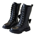thumbnail image 1 of Miluxas Girls Knee High Boots Fashion Bow Mid Calf Boots Lace up Side Zipper Tall Riding Boots for Toddler Little Kid Big Kid Black 12 M(30), 1 of 9