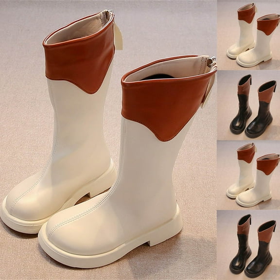 Miluxas Girls Knee High Boots Fashion Color Block Back Zipper Casual Tall Riding Boots for Toddler Little Kid Big Kid Black 2(36)