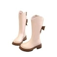 thumbnail image 1 of Miluxas Girls Knee High Boots Fashion Side Zipper Bow Tall Riding Boots Mid Calf Boots for Toddler/Little Kid/Big Kid Beige 9.5(26), 1 of 5