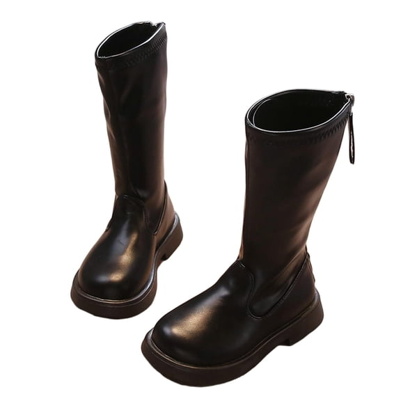 Miluxas Girls Knee High Boots Fashion Solid Color Back Zipper Casual Tall Riding Boots for Toddler Little Kid Big Kid Black 1(34)