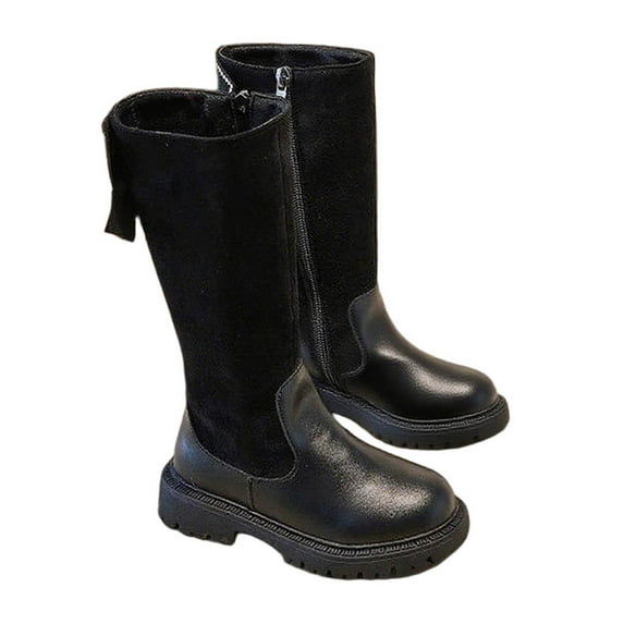 Miluxas Girls Knee High Mid Calf Boots Fall Boots Winter Snow Boot Princess Boots Dress Shoes for Toddler/Little Kid/Big Kid Black 2.5 M(37)