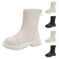 thumbnail image 1 of Miluxas Girls Knee Mid Calf Boots Fashion Zipper Solid Color Fashion Versatile Boots for Toddler Little Kid Big Kid White 2.5(37), 1 of 7