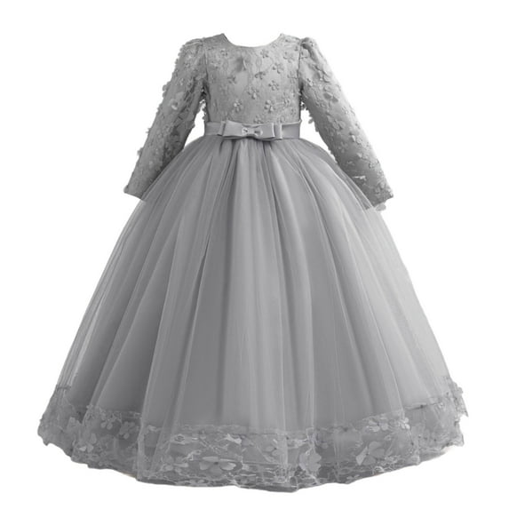 Miluxas Girls Lace Dress for Kids Wedding Bridesmaid Pageant Party Maxi Gown Princess Puffy Tulle Ball Dresses Gray 3-4Years