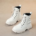 thumbnail image 1 of Miluxas Girls Lace Up Ankle Boots Leather Combat Riding Boots Lug Sole Ankle Booties Beige 2(36), 1 of 6