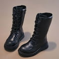 thumbnail image 1 of Miluxas Girls Lace Up Combat Boots Mid Calf Riding Boots Leather Side Zipper Lug Sole Boot Black 11 M(28), 1 of 8