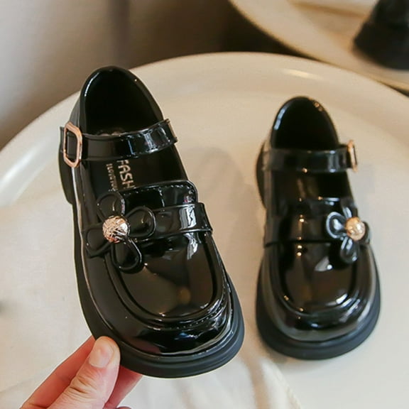 Miluxas Girls Leather Flower Design Soft Round Toe Princess Dress Flat Shoes(Toddler/Little Kid/Big Baby Girl Sandals Black 25(25)