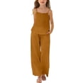 thumbnail image 1 of Miluxas Girls Linen Outfit 2 Piece Sleeveless Cami Top and Wide Leg Pants Set Kids Solid Casual Summer Beach Vacation Clothes Brown 160, 1 of 7