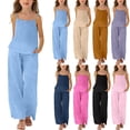 thumbnail image 1 of Miluxas Girls Linen Outfit 2 Piece Sleeveless Cami Top and Wide Leg Pants Set Kids Solid Casual Summer Beach Vacation Clothes Purple 170, 1 of 7
