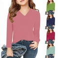 thumbnail image 1 of Miluxas Girls Long Sleeve Shirts V Neck T Shirts Dressy Casual Trendy Basic Tee Fall Tops Fashion Clothes Pink 13 Years, 1 of 5