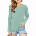 thumbnail image 1 of Miluxas Girls Long Sleeve Shirts V Neck T Shirts Dressy Casual Trendy Basic Tee Fall Tops Fashion Clothes Mint Green 11 Years, 1 of 1
