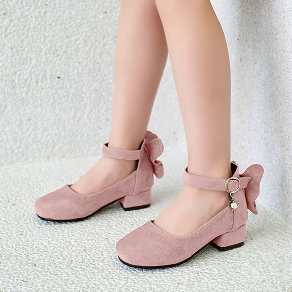 Miluxas Girls Mary Jane Shoes Low Heel Princess Flower Wedding Party Dress Pump Sandals Shoes for Kids Pink 10-10.5Years