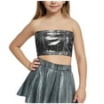 thumbnail image 1 of Miluxas Girls Metallic Shiny off Shoulder Crop Top Tube Top Blouse Rave Causal Strapless Basic Vest Black 3 Years, 1 of 3