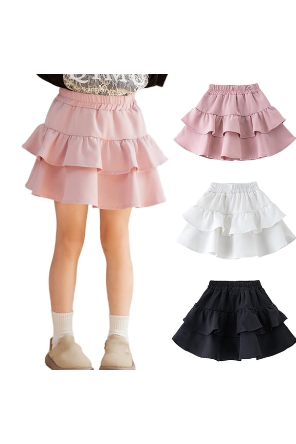 Girls' Mini Skirt Little Kids Retro Uniform High Waisted Ruffle Skirts Spring Fall Clothes White 13-14 Years