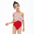 thumbnail image 1 of Miluxas Girls' One Shoulder Ruffle Style Split Piece Swimsuit 2024 Clearance Red 6-8 Years, 1 of 8