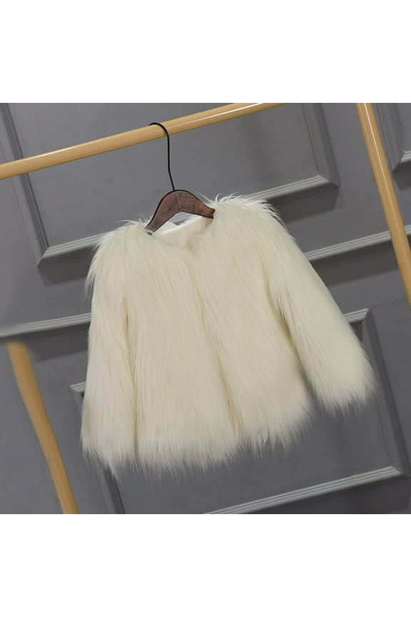 Girls Open Front Cardigan Faux Fur Coat Warm Fuzzy Trendy Winter Vintage Parka Shaggy Party Outerwear Jackets Tops White 140