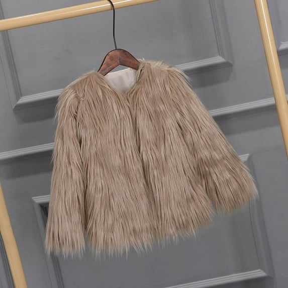 Miluxas Girls Open Front Cardigan Faux Fur Coat Warm Fuzzy Trendy Winter Vintage Parka Shaggy Party Outerwear Jackets Tops Khaki 120