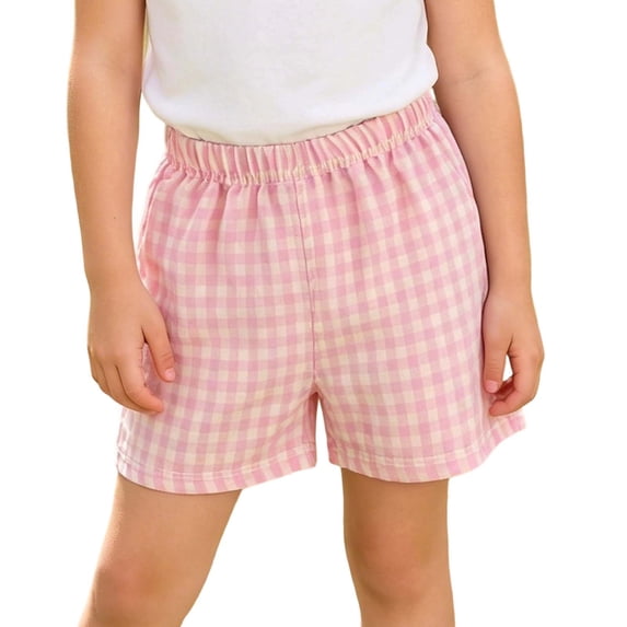 Miluxas Girls Plaid Shorts Kids Gingham Elastic Waist Wide Leg Short Pants Pink 6-7 Years(6-7 Years)