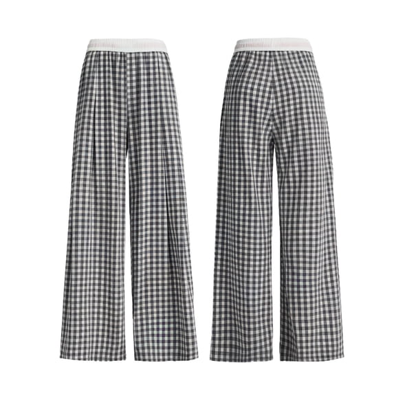 Miluxas Girls Plaid Wide Leg Pants Summer Long Lounge Pants Loose Bottom Gray 9 Years