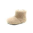 thumbnail image 1 of Miluxas Girls Plush Winter Boots, Toddlers Kids Snow Boots with Fleece Lining, Warm Plush Slip on Winter Shoes with Side Zipper Beige 9(23), 1 of 8