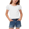 thumbnail image 1 of Miluxas Girls Puff Short Sleeve Tops Solid Color Crewneck T-Shirts Loose Fit Summer Shirts Trendy Basic Tees White 1-2 Years, 1 of 9