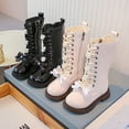 thumbnail image 1 of Miluxas Girls Knee Length Boots Zipper Combat Riding Boots Lace-Up Chunky Low Heel Tall Winter Boots Dress Kids Shoes White 2.5(37), 1 of 7