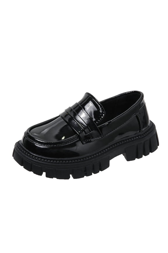 Girls Round Toe Ankle School Shoes - Chunky Platform Oxford Dress Shoe Girls' Leather Shoes (Little Kid/Big Kid) Black 9.5 M(26)