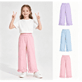 thumbnail image 1 of Miluxas Girls' Ruffle Hem Wide Leg Pants, Elastic High Waist Casual Trousers, Kids' Lightweight Loose Palazzo Pants with Pockets Purple 14-15 Years, 1 of 5