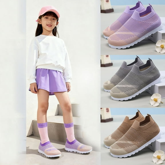 Miluxas Girls Running Tennis Slip On Shoes Athletic Walking Sneakers Lightweight Comfort Breathable Mesh Running Shoes Purple 13(32)