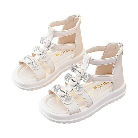 Miluxas Girls’Sandals – Rhinestone and Glitter Strap Gladiator Sandals Beige 7 Years