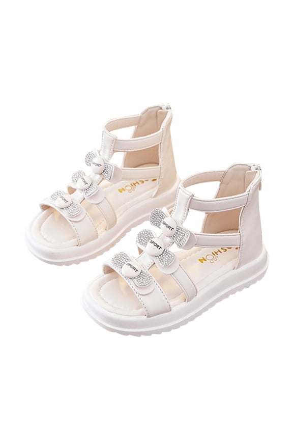 Girls’Sandals – Rhinestone and Glitter Strap Gladiator Sandals Beige 9 Years