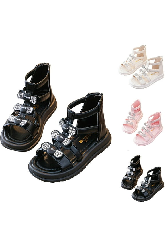 Girls’Sandals – Rhinestone and Glitter Strap Gladiator Sandals Pink 13 Years