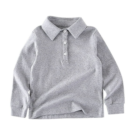Miluxas Girls' School Uniform Long Sleeve Polo Shirt , Button Closure, Comfortable & Breathable Fabric Gray 3 Years