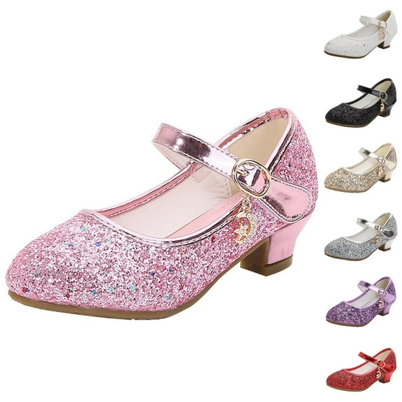 Miluxas Girls Sequin Dress Shoes Mary Jane Heels Princess Wedding Party Pumps White 14 Years