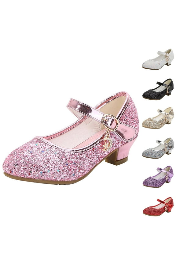 Girls Sequin Dress Shoes Mary Jane Heels Princess Wedding Party Pumps White 14 Years