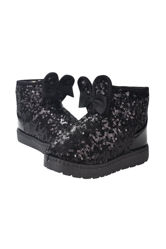 Girls Sequins Boots Outdoor Ears Plush Lining Snow Boots, Soft and Warm Boots for Hiking, Suitable for Autumn Winter Black 8.5 M(25)