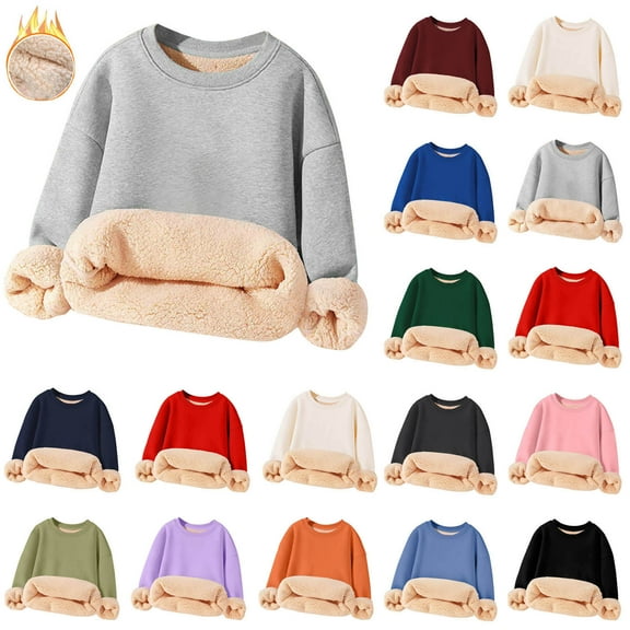 Miluxas Girls Sherpa Lined Sweatshirts Casual Crewneck Cute Fleece Pullover Long Sleeve thermal Shirts Wine 15-16Years