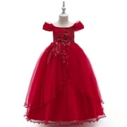 Miluxas Girls Shimmery Special Occasion Dresses Wedding Flower Girl Pageant Gown Party Dress Clearance Red 11-12 Years