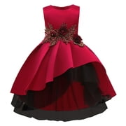 Miluxas Girls Shimmery Special Occasion Dresses Wedding Flower Girl Pageant Gown Party Dress Clearance Red 150（9-10Y）