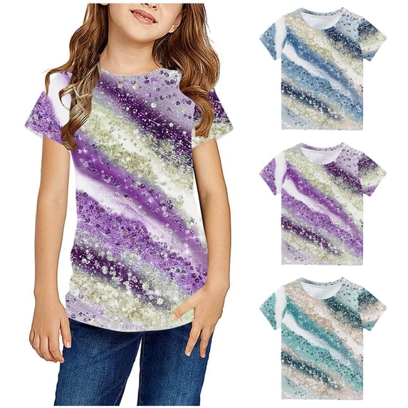 Miluxas Girls Shirts Casual Basic Long Sleeve Crewneck Tie-dyed Tunic Tee Tops Blouse Purple 13 Years(13-14 Years)