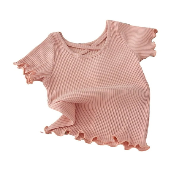 Miluxas Girls Short Sleeve Shirts Summer O Neck Tops Casual Tees Blouse Pink 8Y