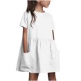 thumbnail image 1 of Miluxas Girls Short Sleeve Summer Tops Casual Loose Babydoll Tops Oversized Shirts White 9 years, 1 of 9