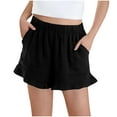 thumbnail image 1 of Miluxas Girls Shorts Casual Solid Color Short Pants Summer Ruffle Beach Shorts with Pockets Black-A 130(6 Years), 1 of 7