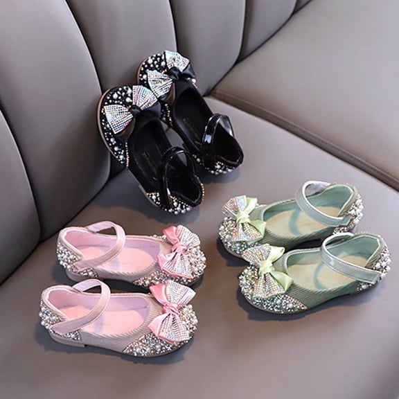 Miluxas Girls Solid Rhinestone Shoes Bowknot Sandals Soft Soled Princess Rhinestone Fashion Casual Shoes Pink 13 Years