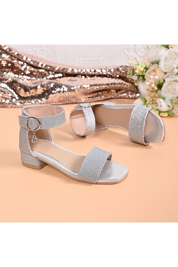 Girls Sparkly Sequin Princess Shoes Party Wedding High Heel Shoes Silver 12(30)