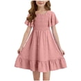 thumbnail image 1 of Miluxas Girls Summer Dress Tween Boho Casual Smocked Swing Flowy Ruffle Midi Dresses Pink 12 Years, 1 of 8
