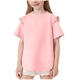 thumbnail image 1 of Miluxas Girls' Summer Shirts Cute Tops Ruffle Short Sleeve Crew Neck Casual Tees Pink 9-10 Years, 1 of 6